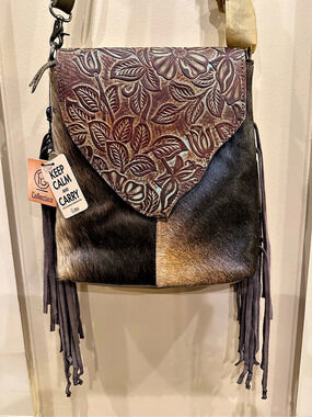 NWT PG P&G Collection Cowhide Western Hair on Hide Leather Crossbody Bag  CC